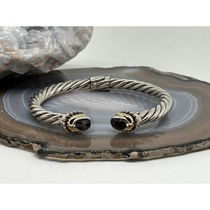 Samuel Benham BJC Sterling Silver & 14K Gold HINGED Garnet Cuff Bracelet